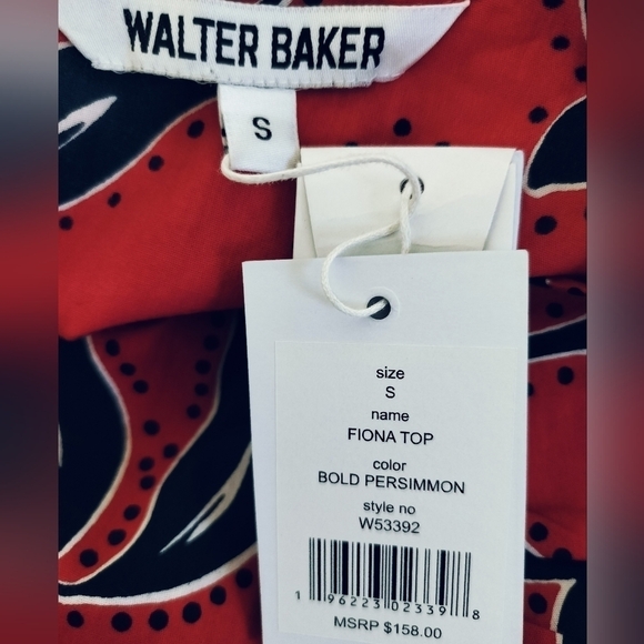 (1586) Walter Baker Fiona Print Short Sleeve Ruched Top Size Small - Picture 11 of 14